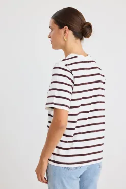 RE:UNION Label Binding Chocolate White Stripe Boxy Fit Tee