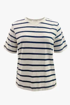 RE:UNION Label Binding Ecru Navy Stripe Boxy Fit Tee