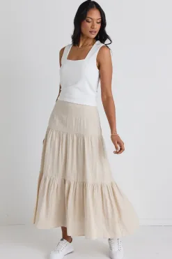 Among the Brave Blazing Sand Tiered Linen Midi Skirt