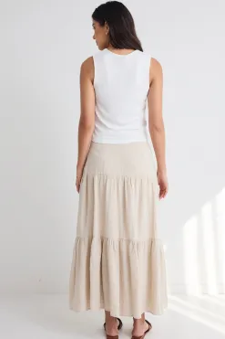 Among the Brave Blazing Sand Tiered Linen Midi Skirt