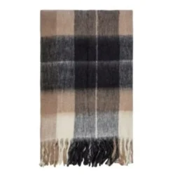 Kerridge Bliss Beige Chocolate Check Wool Mohair Blend Eyelash Fringe 130x170cm Throw