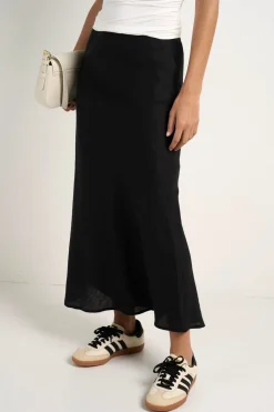 RE:UNION Label Bliss Black Linen Bias Midi Skirt