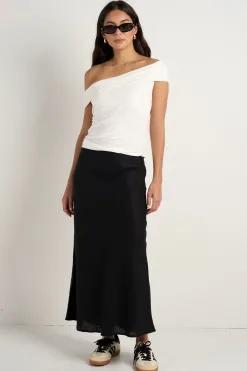 RE:UNION Label Bliss Black Linen Bias Midi Skirt
