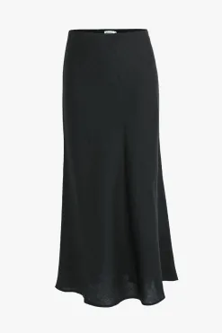 RE:UNION Label Bliss Black Linen Bias Midi Skirt