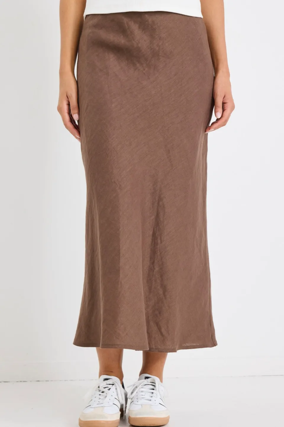 RE:UNION Label Bliss Chocolate Linen Bias Midi Skirt