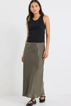 RE:UNION Label Bliss Khaki Linen Bias Midi Skirt