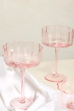 Willow u0026 Mae Bloom Wavy Pink Cocktail Glass