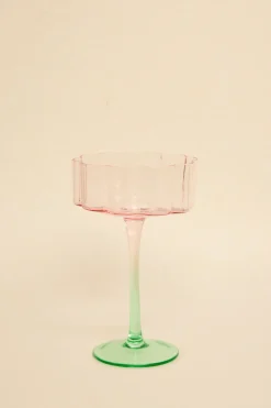Willow u0026 Mae Bloom Wavy Pink Green Cocktail Glass