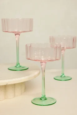 Willow u0026 Mae Bloom Wavy Pink Green Cocktail Glass