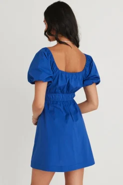 Love Lulu Blossom Azure Puff Sleeve Mini Dress