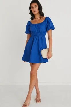 Love Lulu Blossom Azure Puff Sleeve Mini Dress
