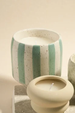 Flo's Home Blue Stone Stripe Large Ceramic Soy Wax Candle