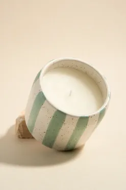 Flo's Home Blue Stone Stripe Large Ceramic Soy Wax Candle