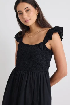 Stories be Told Bonbon Black Flutter Sleeve Midi Dress