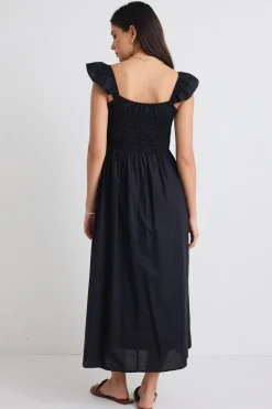 Stories be Told Bonbon Black Flutter Sleeve Midi Dress