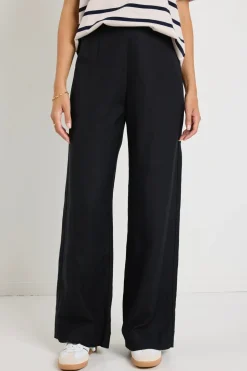 Ivy + Jack Boulevard Black Linen Viscose Wide Leg Pants