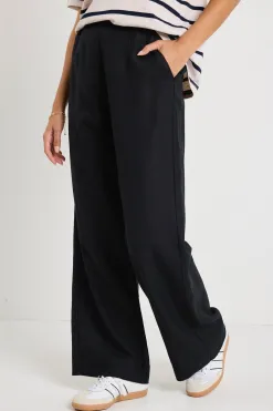 Ivy + Jack Boulevard Black Linen Viscose Wide Leg Pants