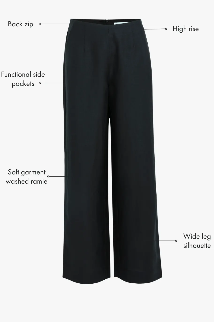 Ivy + Jack Boulevard Black Linen Viscose Wide Leg Pants