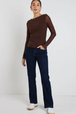 Stories be Told Bravo Chocolate Mesh Long Sleeve Top
