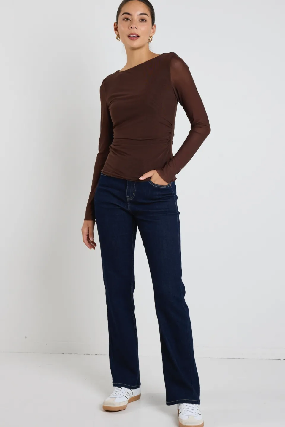 Stories be Told Bravo Chocolate Mesh Long Sleeve Top