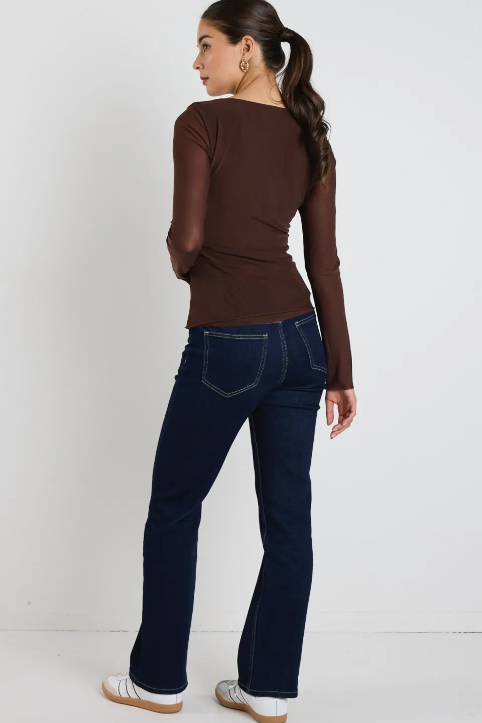 Stories be Told Bravo Chocolate Mesh Long Sleeve Top