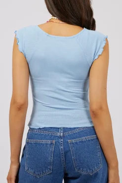 All About Eve Bree Blue Ruffle Hem Top