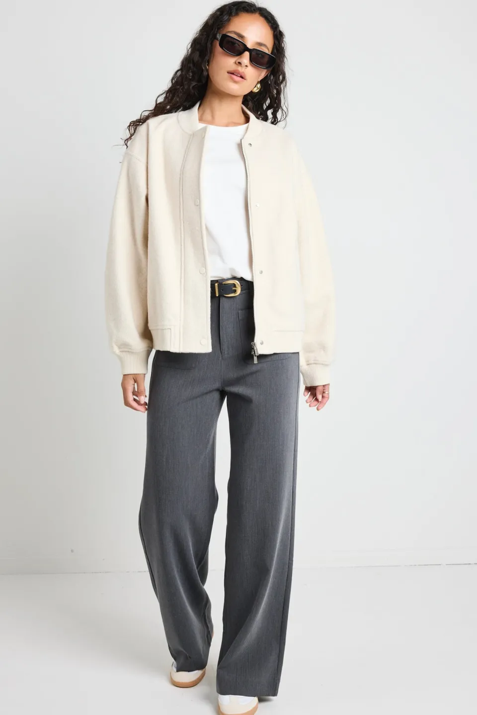 Among the Brave Brisk Bone Boucle Bomber Jacket