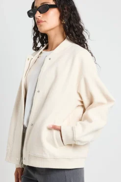 Among the Brave Brisk Bone Boucle Bomber Jacket