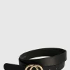 Loop Leather Brittany 27mm Black Leather Belt with Double Circle Gold Buckle