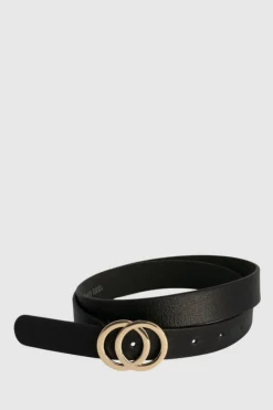 Loop Leather Brittany 27mm Black Leather Belt with Double Circle Gold Buckle