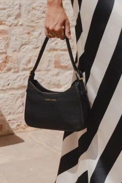 Among the Brave Brooklyn Black Leather Double Buckle Shoulder Bag