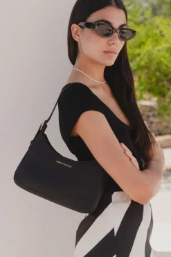 Among the Brave Brooklyn Black Leather Double Buckle Shoulder Bag