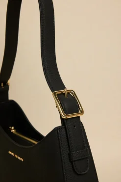 Among the Brave Brooklyn Black Leather Double Buckle Shoulder Bag