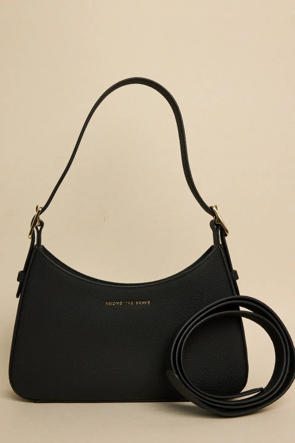 Among the Brave Brooklyn Black Leather Double Buckle Shoulder Bag