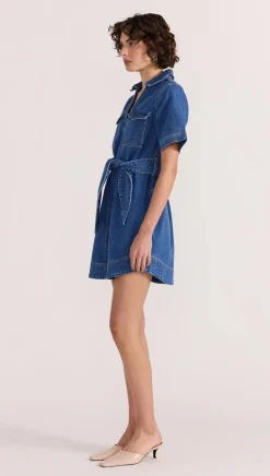 Staple The Label Brooks Mid Blue Denim SS Mini Dress