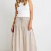 RE:UNION Label Byron Natural Linen Shirred Waist Maxi Skirt