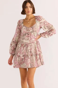 Mink Pink Cadence Pink Paisley Babydoll Mini Dress