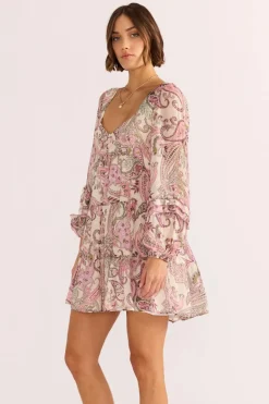 Mink Pink Cadence Pink Paisley Babydoll Mini Dress