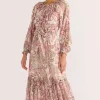 Mink Pink Cadence Pink Paisley Blouson LS Midi Dress