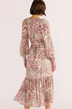 Mink Pink Cadence Pink Paisley Blouson LS Midi Dress