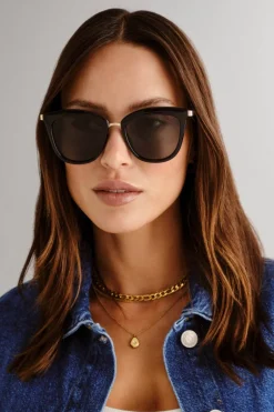 Le Specs Caliente Black Gold Arms Khaki Lens Sunglasses