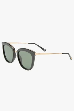 Le Specs Caliente Black Gold Arms Khaki Lens Sunglasses