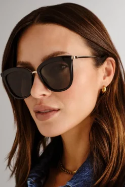 Le Specs Caliente Black Gold Arms Khaki Lens Sunglasses