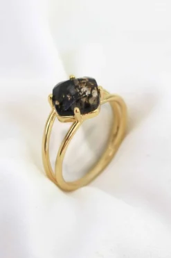 Love Lunamei Calming 18k Gold Plate with Herkimer Quartz Medium Ring