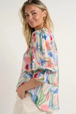 Ivy + Jack Candid Watercolour Frill Sleeve Crew Neck SS Top