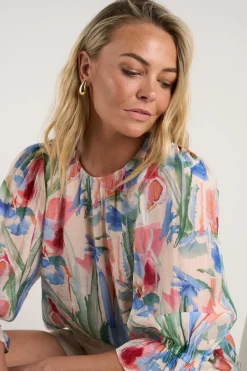Ivy + Jack Candid Watercolour Frill Sleeve Crew Neck SS Top