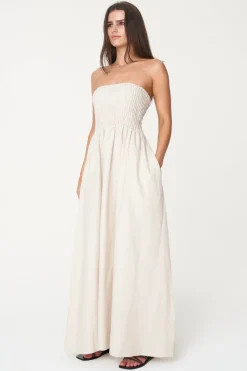 Huffer Casa Natural Strapless Linen Midi Dress