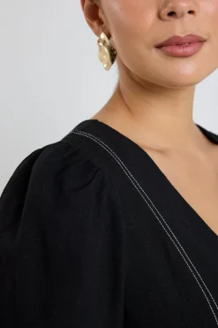 Stories be Told Case Black LS Contrast Stitch Midi Dress