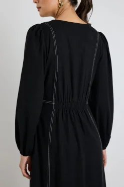 Stories be Told Case Black LS Contrast Stitch Midi Dress