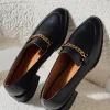 EOS Castella Black Leather Gold Chain Loafer